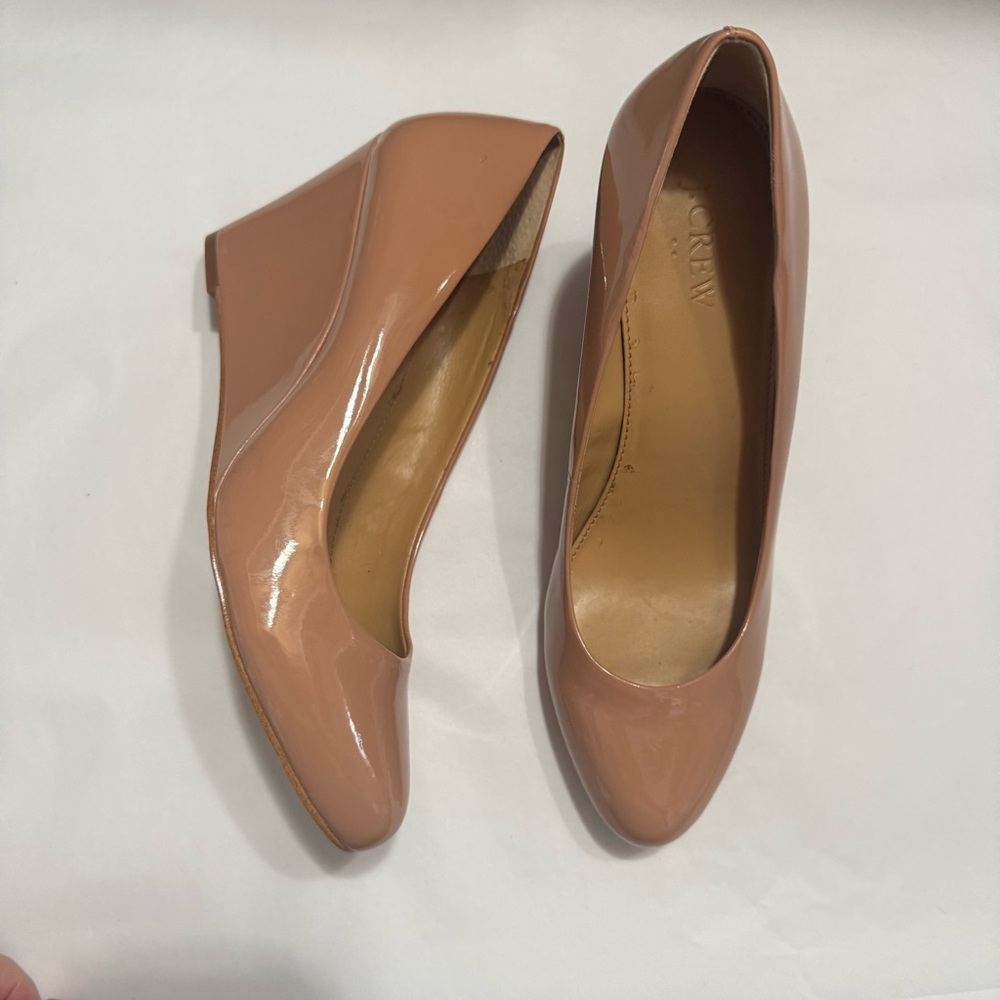 J. Crew Glossy Patent Wedge Pumps in Nude Pink